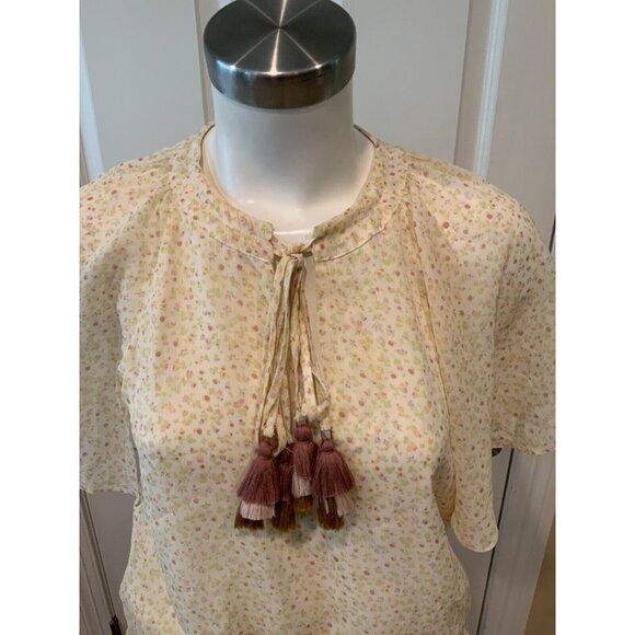 Rebecca Minkoff Cream & Purple Floral Crepe Dress w/ Tassel Tie, Size XS - Picture 2 of 6